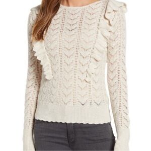 Rachel Parcell Pointelle Open Knit Ruffle Sweater Wool Alpaca Blend Size XS